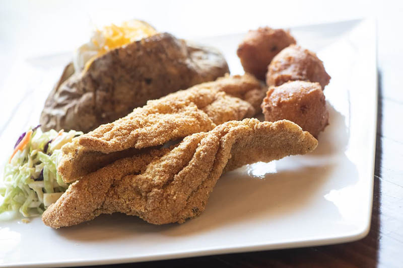 Fresh catfish and hushpuppies at Simon's on the Square Bolivar, TN restaurant and bar